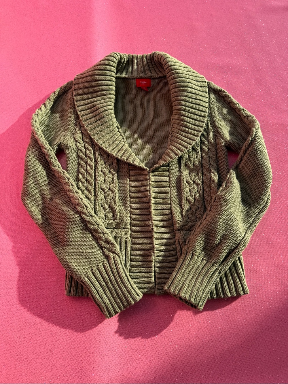 Mossimo Supply Co. Olive Green Cable Knit Shawl Collar Cardigan